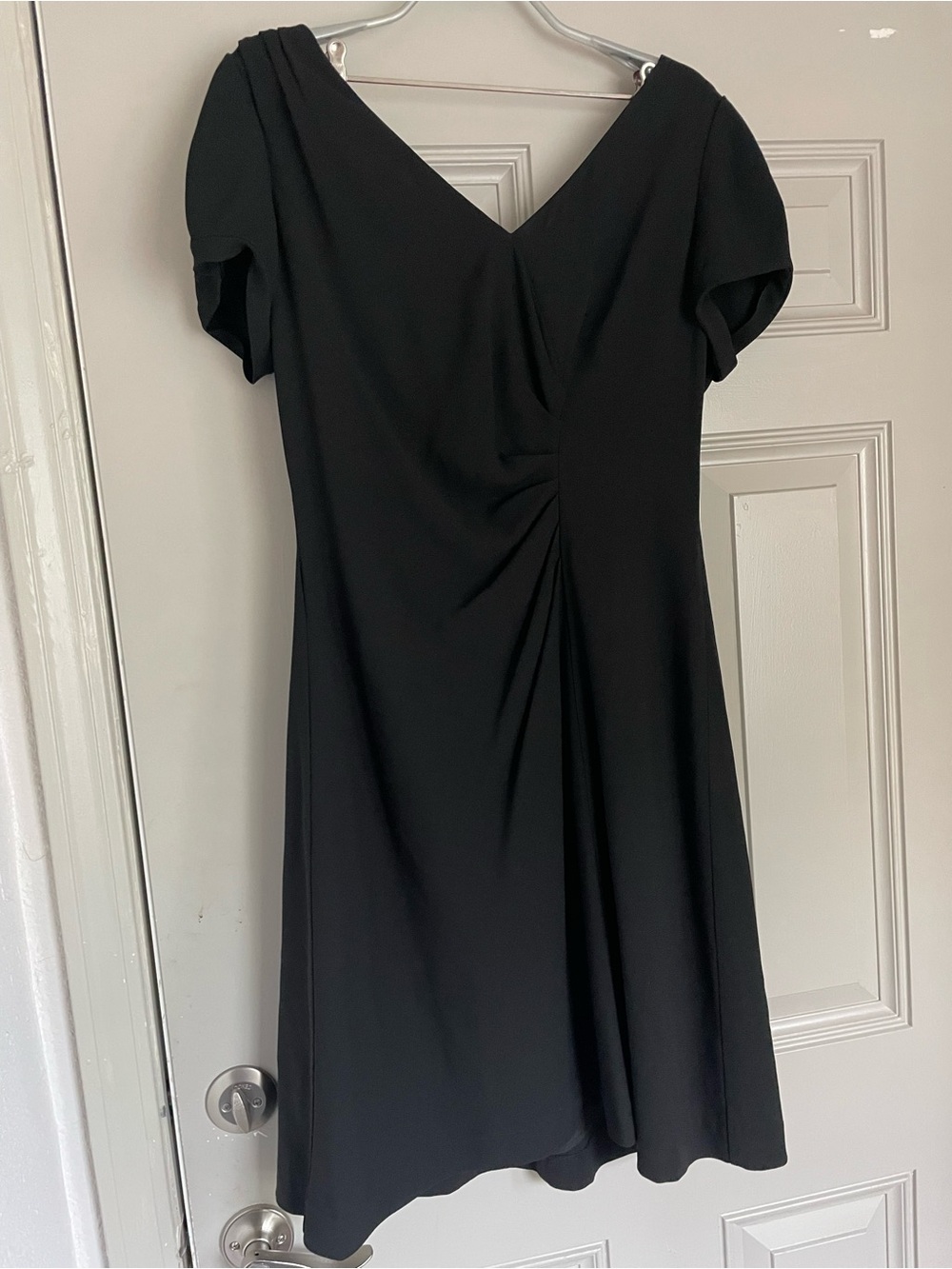 Banana Republic Black V-Neck Midi Dress with Short Sleeves